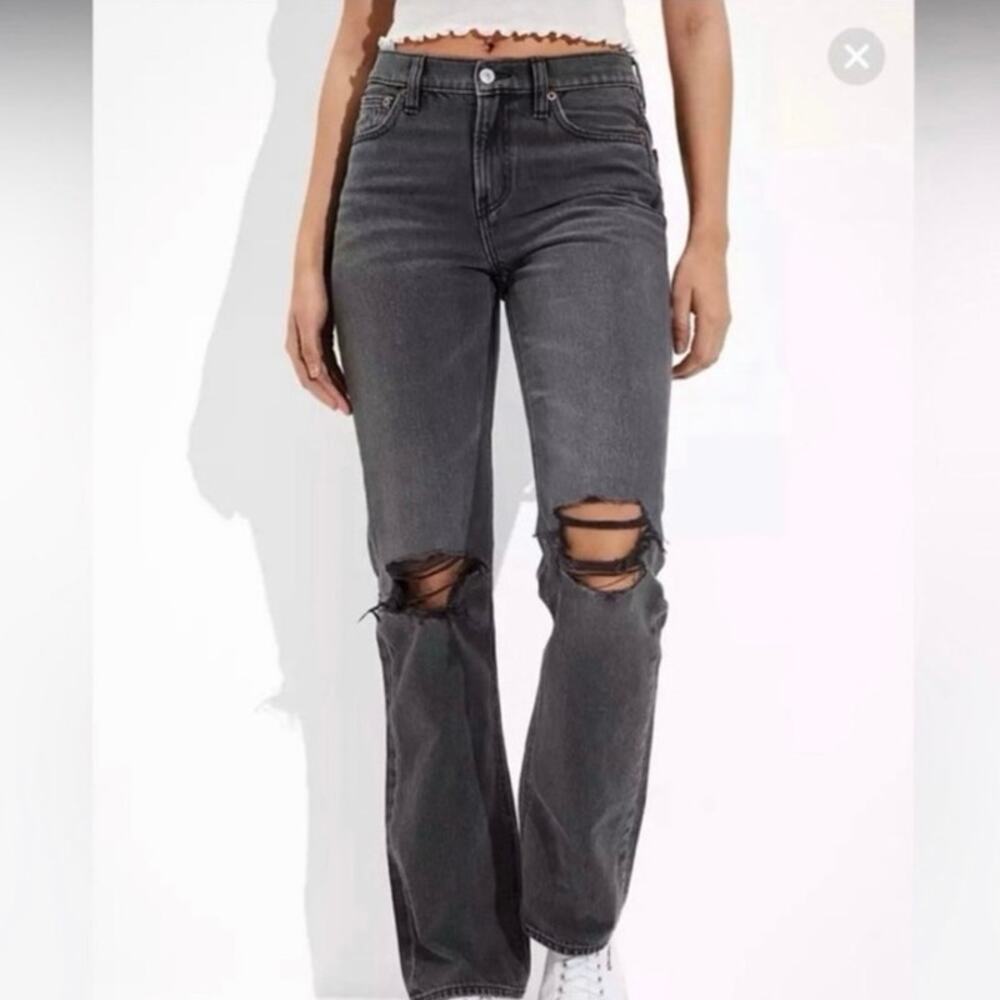 American Eagle 90s Bootcut Jeans Black Distressed High Rise Women’s 4 Regular